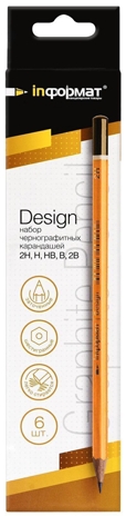 Набор чернографит.каранд дерев. INFORMAT DESIGN 6 шт 2В-2Н заточенный шестигранные картонная коробка с европодвесом, производитель ФАРМ, ISBN 460-2-72300-590-2№ 1