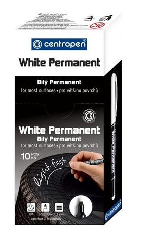 Маркер перманентный Centropen White permanent 1,2 мм белый, пулевидный наконечник, арт .2686/1, производитель ФАРМ, ISBN 859-5-01363-406-6№ 2