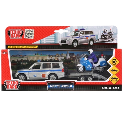 Машина металлическая Технопарк MITSUBISHI PAJERO полиция и мотоцикл на прицепе, арт. 4690590159958, производитель Симбат, ISBN 469-0-59015-995-8 № 1