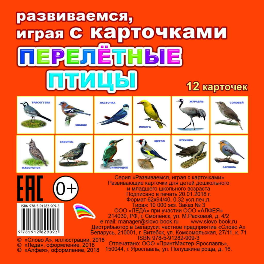 Перелетные птицы. Обучающие карточки, производитель Слово , ISBN 978-5-91282-909-3, № 1