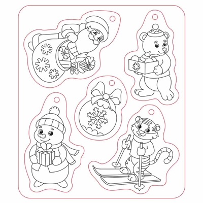 Ёлочные украшения своими руками. Дед Мороз и Снеговик. 5 фигурок-раскрасок со шнурком, производитель ГЕОДОМ , ISBN 460-7-17745-717-8№ 2