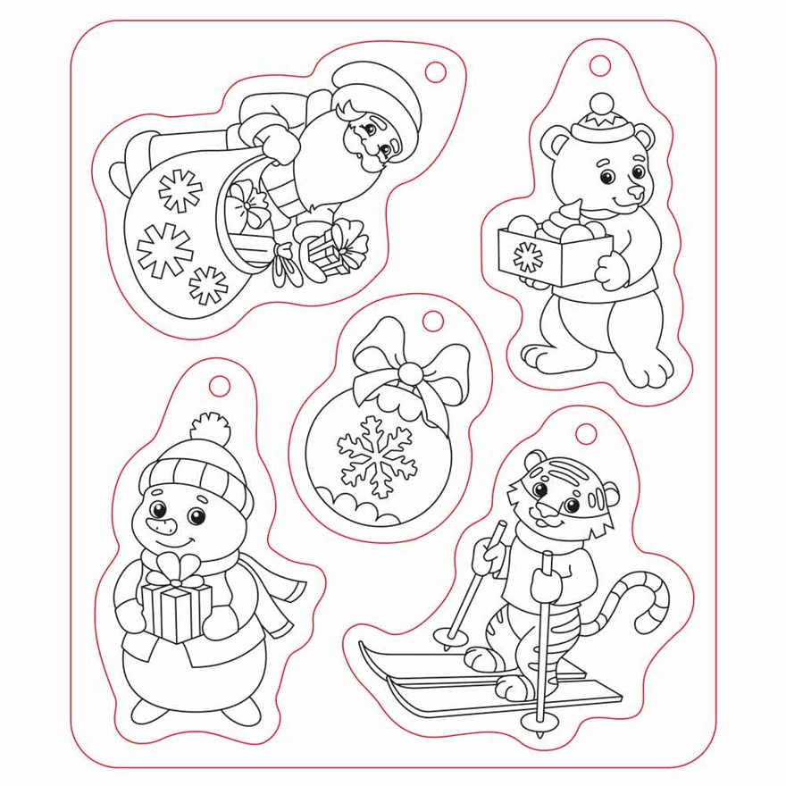 Ёлочные украшения своими руками. Дед Мороз и Снеговик. 5 фигурок-раскрасок со шнурком, производитель ГЕОДОМ , ISBN 460-7-17745-717-8, № 2