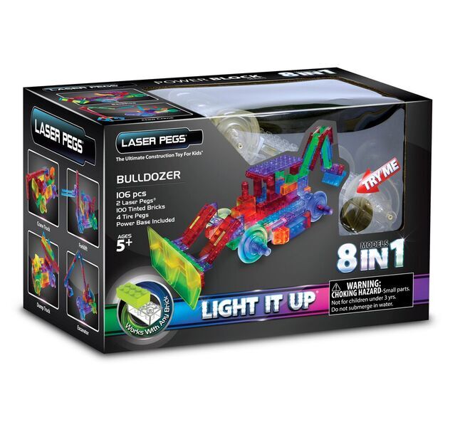 Laser Pegs Набор 8 в 1. Энергоблок Бульдозер, арт. PB1420B, производитель Laser Pegs (Лазер Пегс), ISBN 81-0-69002-100-7, № 1