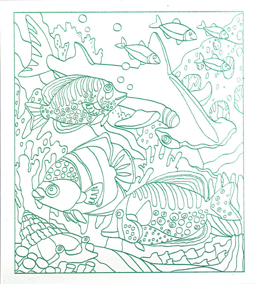 Набор контурных раскрасок  В морских глубинах. 3 основы. АРТ Галерея, производитель Айрис-пресс , ISBN 978-5-81126-675-3, № 3