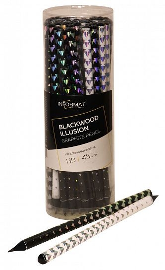 Карандаш чернографитный деревянный Blackwood Illusion НВ заточенный, трехгранный, арт. IFPNBWI-HB, производитель ФАРМ, ISBN 460-2-72316-978-9, № 1