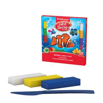 Классический пластилин ArtBerry с Алоэ Вера 10 цветов со стеком, 180г, арт. 41762, производитель ErichKrause® (Эрих Краузе), ISBN 464-0-02093-120-3№ 1