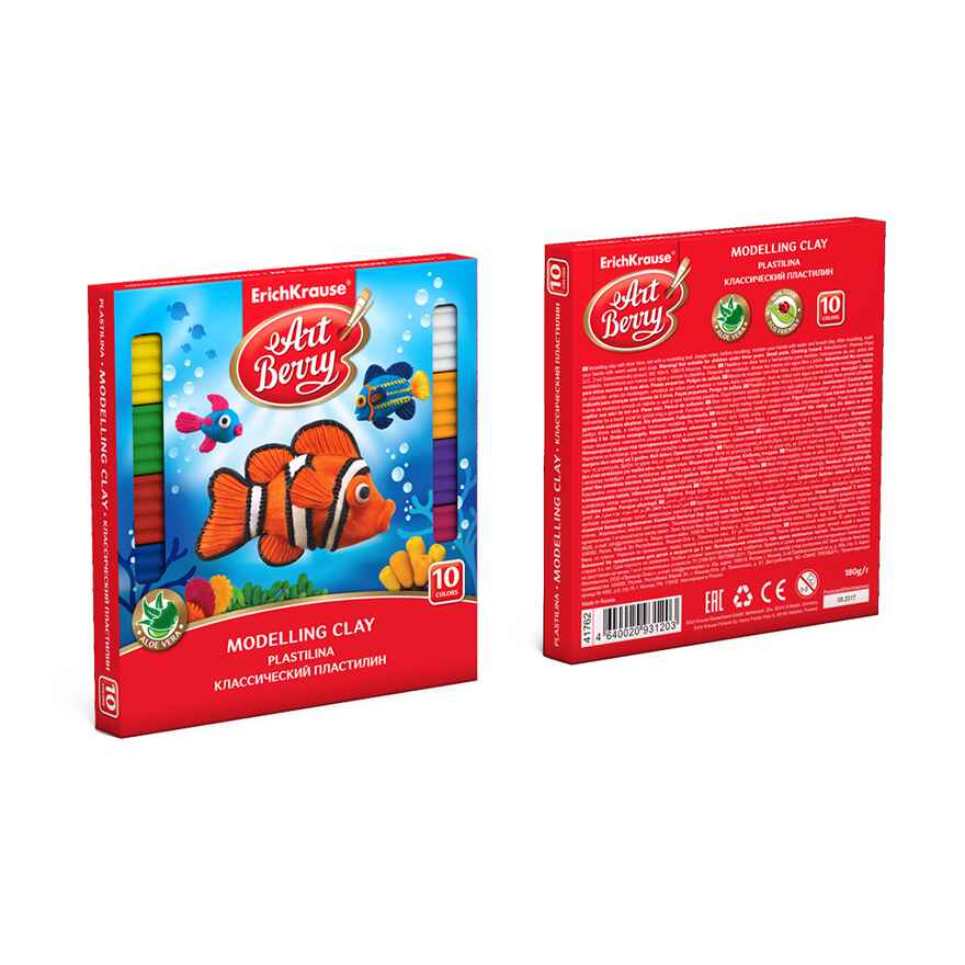 Классический пластилин ArtBerry с Алоэ Вера 10 цветов со стеком, 180г, арт. 41762, производитель ErichKrause® (Эрих Краузе), ISBN 464-0-02093-120-3, № 5