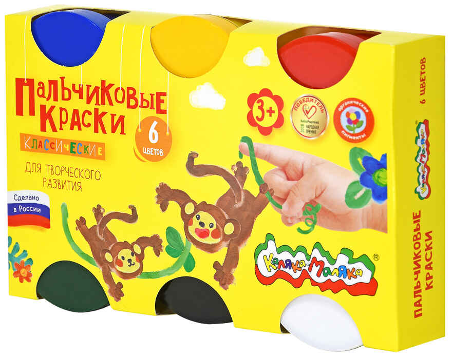 Каляка-Маляка Краски пальчиковые 6 цветов, 60 мл., картонная упаковка, арт. ПККМ06, производитель ФАРМ, ISBN 460-2-72301-206-1, № 1