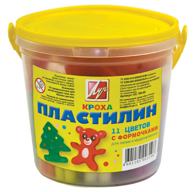 ЛУЧ Пластилин 11 цветов с формочками в ведре, арт.12С 784-08, производитель Луч, ISBN 460-1-18500-319-8, № 1
