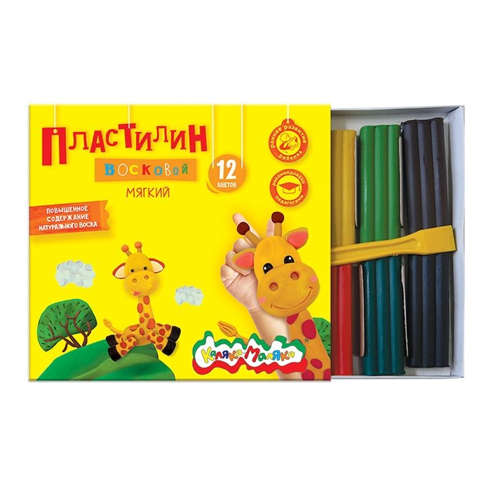 Каляка-Маляка Пластилин восковой 12 цветов, 180 гр., стек, арт. ПВКМ12, производитель ФАРМ, ISBN 460-2-72305-483-2, № 6