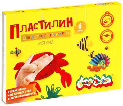 Каляка-Маляка Пластилин для детского творчества 6 цветов, 90 гр., стек, арт. ПКМ06-П, производитель ФАРМ, ISBN 460-2-72305-908-0№ 1