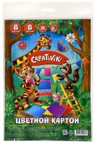 Картон цветной 8 цв. 8 л. немелованный. А4, арт. КЦ8Л8ЦПКР, производитель ФАРМ, ISBN 460-2-72309-903-1№ 1