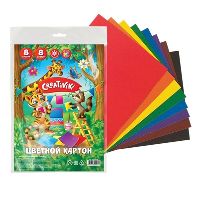 Картон цветной 8 цв. 8 л. немелованный. А4, арт. КЦ8Л8ЦПКР, производитель ФАРМ, ISBN 460-2-72309-903-1№ 2