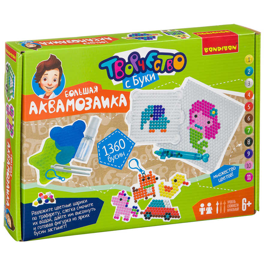 Набор для творчества БОЛЬШАЯ АКВАМОЗАИКА (1360 бусин), арт. ВВ3364, производитель Bondibon (Бондибон), ISBN 489-5-13603-367-3, № 1
