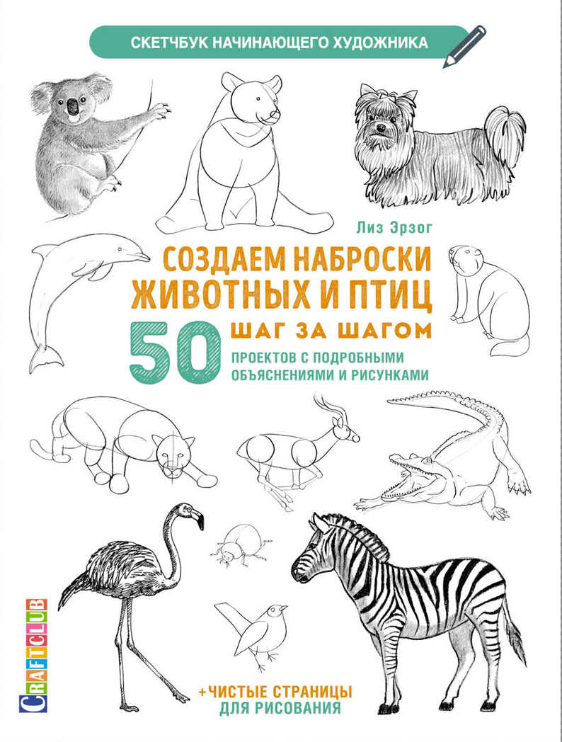 Скетчбук. Создаем наброски животных и птиц (зебра белая), производитель Контэнт, ISBN 978-5-00141-321-9, № 1