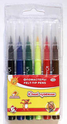 Гамма фломастеры Юный художник, 6 цветов, кисть, арт. 272403, производитель ГАММА, ISBN 460-0-39501-076-7№ 1
