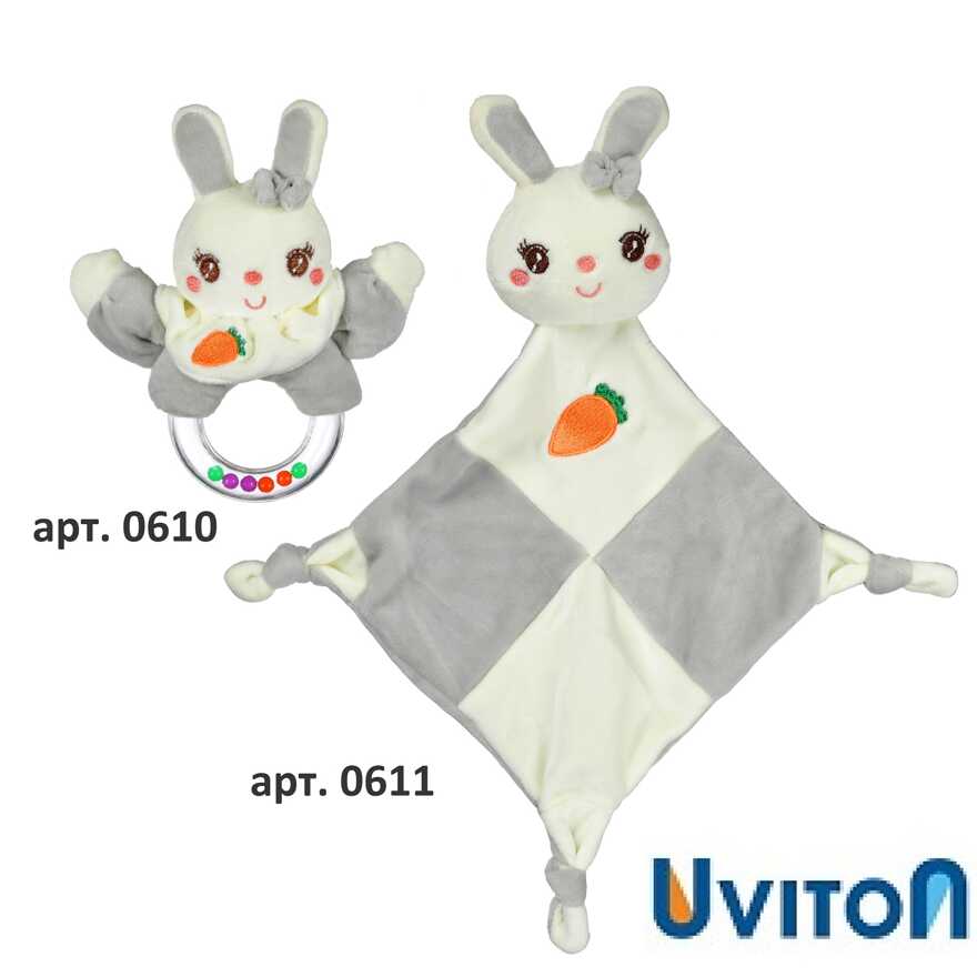 Игрушка-погремушка Uviton мягкая Кролик серый Арт 0610, производитель Uviton, ISBN 465-7-78025-114-4, № 10