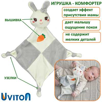 Игрушка-комфортер Uviton мягкая для спокойного сна новорождённых Кролик серый Арт 0611, производитель Uviton, ISBN 465-7-78025-115-1№ 1