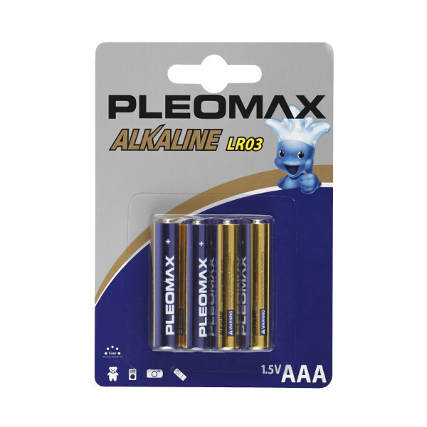 Батарейки Pleomax AAA 1,50 V алкалиновые, 4 шт., арт. Pleomax LR03-4BL, производитель Samsung (Самсунг), ISBN 880-1-79034-310-8, № 1