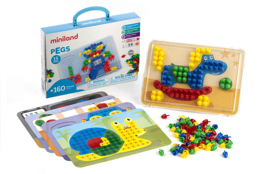 31805 МОЗАИКА PEGS 15 ММ (160 ЭЛЕМЕНТОВ 6 КАРТИНОК) В ЧЕМОДАНЧИКЕ, производитель Miniland (Минилэнд), ISBN 841-3-08231-805-5, № 1
