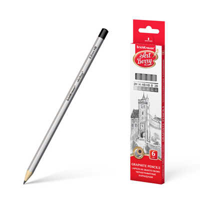 Чернографитные шестигранные карандаши ArtBerry®  2H, H, HB, HB, B, 2B , арт. 45389, производитель ErichKrause® (Эрих Краузе), ISBN 404-1-48545-389-5№ 1