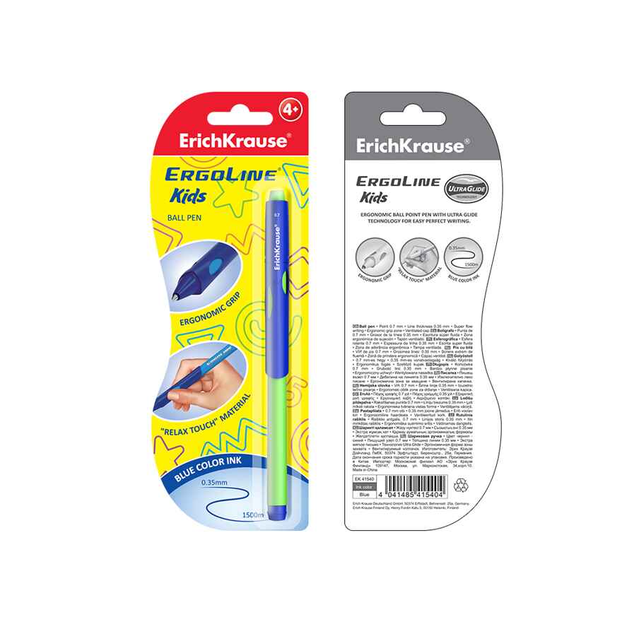 Ручка шариковая ErichKrause ErgoLine Kids, Ultra Glide Technology, цвет  чернил синий (в блистере по 1 шт.), арт. 41540, производитель ErichKrause® (Эрих Краузе), ISBN 404-1-48541-540-4, № 3