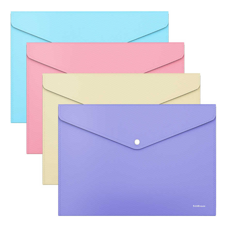 Папка-конверт на кнопке пластиковая Diagonal Pastel, непрозрачная, A4, ассорти, арт. 50322, производитель ErichKrause® (Эрих Краузе), ISBN 463-0-07335-142-4, № 1