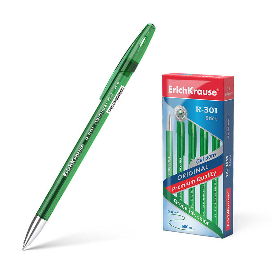 Ручка гелевая R-301 Original Gel Stick 0.5, цвет чернил зеленый, арт. 45156, производитель ErichKrause® (Эрих Краузе), ISBN 404-1-48545-156-3, № 1