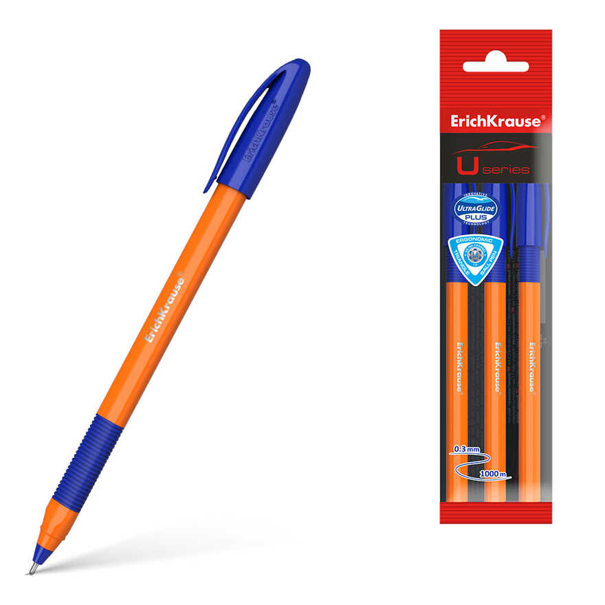 Ручка шариковая ErichKrause® U-109 Orange Stick&Grip 1.0, Ultra Glide Technology, цвет чернил синий, арт. 47592, производитель ErichKrause® (Эрих Краузе), ISBN 404-1-48547-592-7, № 1