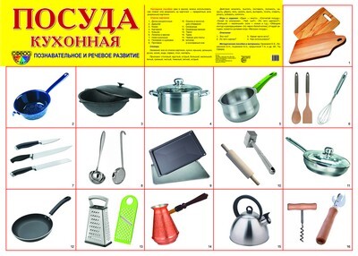 Демонстрационный плакат А2. Посуда кухонная, производитель Сфера ТЦ , ISBN 978-5-99491-392-5, № 1