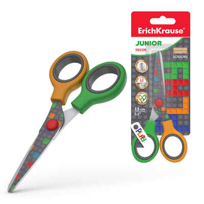 Ножницы Junior Decor, Color Bricks с принтом на лезвиях, 13 см., арт. 58346, производитель ErichKrause® (Эрих Краузе), ISBN 404-1-48558-346-2№ 1