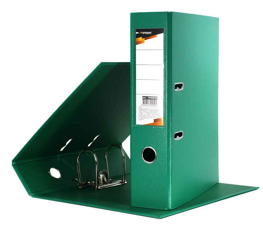 Папка-регистратор 75 мм. одностороннее покрытие PVC, зеленая, арт. VP9080G, производитель ФАРМ, ISBN 460-2-72300-940-5, № 3
