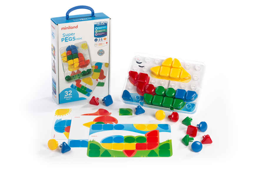 95083 МОЗАИКА ГИГАНТ 39ММ SUPERPEGS MINI (32 ЭЛЕМЕНТА, 4 КАРТИНКИ) В ЧЕМОДАНЧИКЕ, производитель Miniland (Минилэнд), ISBN 841-3-08295-083-5, № 1