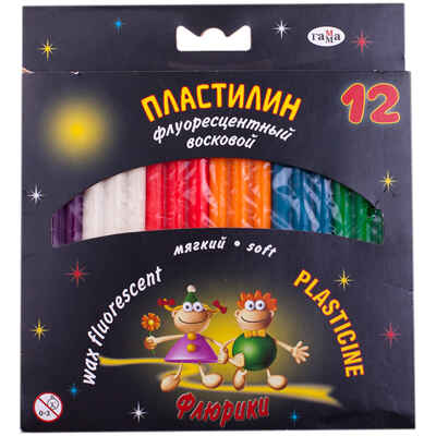 Гамма флюоресцентный восковый пластилин Флюрики, 12 цветов, арт. 280037, производитель ГАММА, ISBN 460-0-39500-535-0№ 1