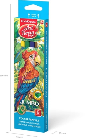 Цветные карандаши трехгранные ArtBerry® Jumbo 6 цветов  с точилкой, арт. 32473, производитель ErichKrause® (Эрих Краузе), ISBN 404-1-48532-473-7№ 8