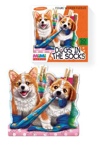 Фигурный деревянный пазл &quot;DOGS IN THE SOCKS&quot;, MIMI Puzzles, арт.8419 /36, производитель ТД БЭМБИ, ISBN 462-0-06536-280-4№ 1