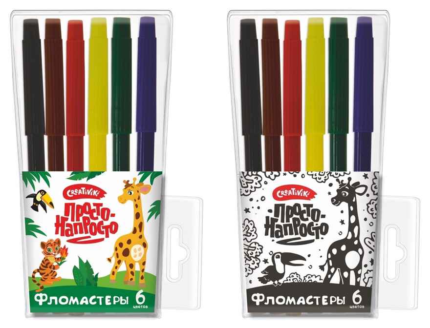 Фломастеры ПРОСТО классические 6 цв. круглый корпус, арт. ФЛНВК06КР, производитель ФАРМ, ISBN 460-2-72315-810-3, № 1