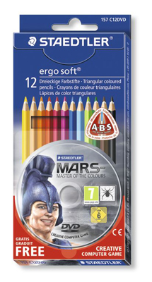 Staedtler Карандаши цветные Ergosoft трехгранные, набор 12 цветов, картонная коробка+DVD, арт. 157C12DVD, производитель Staedtler (Стайтлер), ISBN 400-7-81715-902-6, № 1
