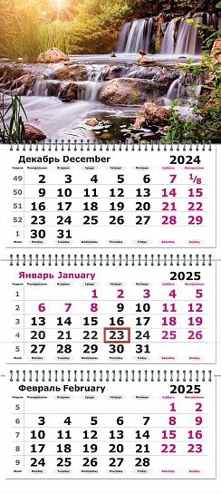 Календарь настенный квартальный 2025 г. Лесной водопад, арт. 3120-13, производитель Полином, ISBN 460-7-02188-264-4, № 1
