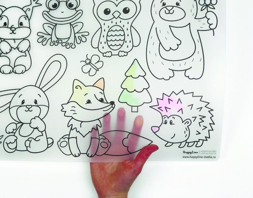 Коврик-раскраска многоразовый "Лесные зверюшки" (48х34см) HappyArt (прозрачный), производитель ХЭППИ ЛАЙН (HappyLine) , ISBN 462-7-08783-153-0, № 2