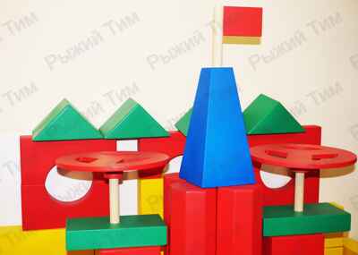 Напольный конструктор деревянный цветной по методике Поликарпова 75 элементов, для группы детского сада, + 2 фанерные коробки, ТМ Рыжий Тим, ISBN 463-1-17779-089-8№ 7