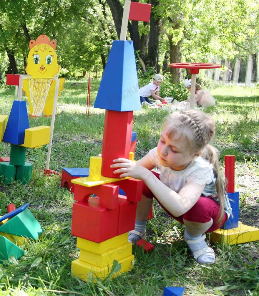 Напольный конструктор деревянный цветной по методике Поликарпова 75 элементов, для группы детского сада, + 2 фанерные коробки, ТМ Рыжий Тим, ISBN 463-1-17779-089-8, № 8