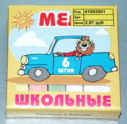 Мелки школьные, белые + цветные, 6 штук по 12,5 грамм, арт. 0207344, производитель Пегас, ISBN 460-5-11500-009-7, № 1