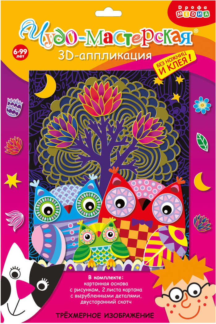 3Д аппликация. Совы в лесу, арт. 3356, производитель Дрофа-медиа, ISBN 460-7-14738-819-8, № 1