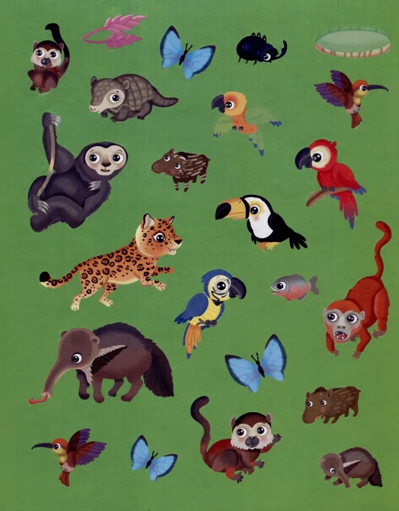 Книжка с наклейками формат А4. Приключения в разноцветных джунглях. 50 наклеек \ Барсотти Э., производитель Айрис-пресс , ISBN 978-5-81128-745-1, № 3