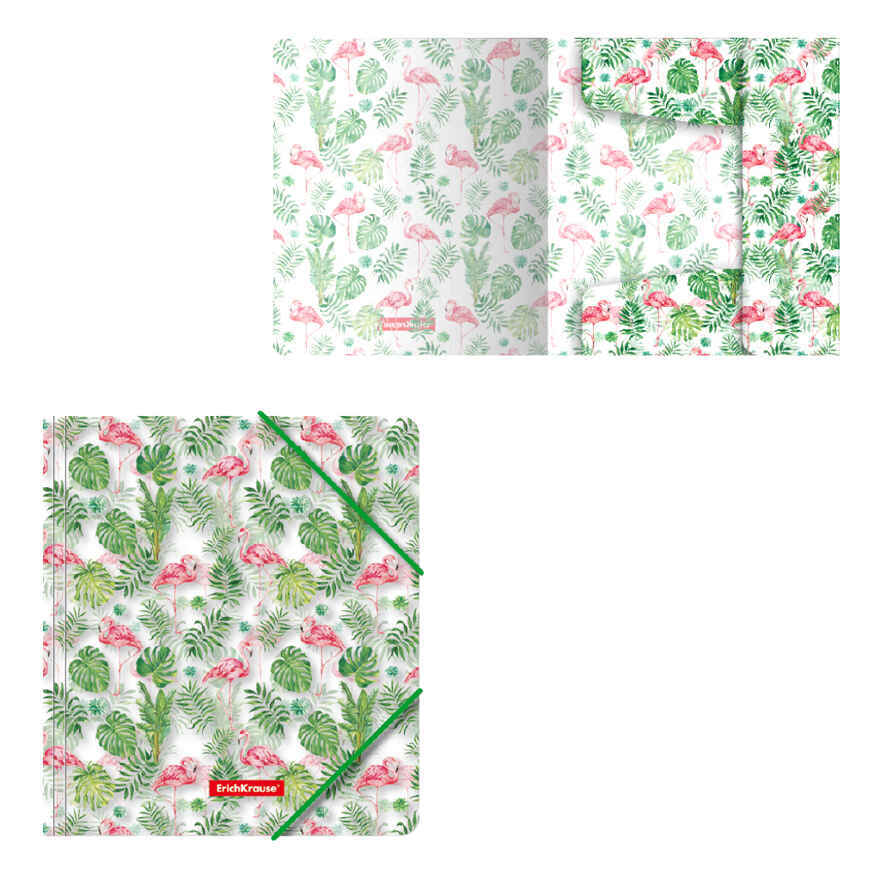 Папка для тетрадей на резинках пластиковая Tropical Flamingo, A5+, арт. 49356, производитель ErichKrause® (Эрих Краузе), ISBN 463-0-07335-136-3, № 1