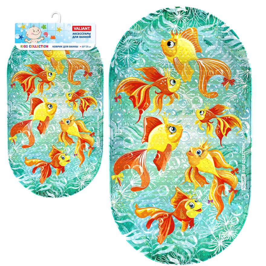Коврик для ванны, 69*39(±1) см, ЗОЛОТЫЕ РЫБКИ, шт., арт. K6939-GF, производитель Valiant (Валиант), ISBN 462-7-12324-117-0, № 1