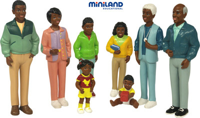 Семья африканцев 3 поколения (набор фигурок), 8 шт., производитель Miniland (Минилэнд), ISBN 841-3-08227-396-5, № 1