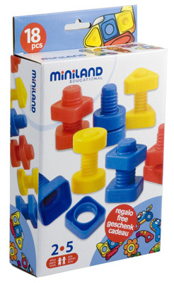  Набор &quot;Винтики и гаечки&quot; (9 винтиков и 9 гаек) 18 деталей, производитель Miniland (Минилэнд), ISBN 841-3-08231-758-4, № 1