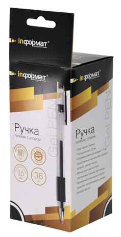 Ручка гелевая 0,5 мм черная, круглый корпус, арт. GPB02-K, производитель ФАРМ, ISBN 460-2-72302-073-8№ 2